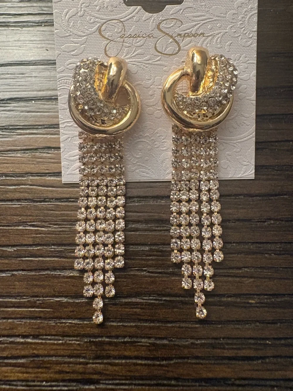 NEW Jessica Simpson Gold Twist Fringe Earrings